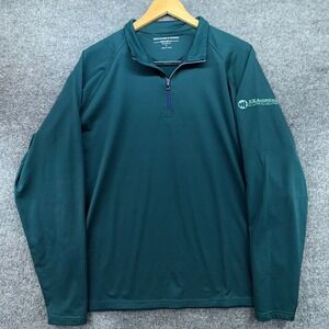 Holderness & Bourne Mens L Dry Luxe Performance 1/4 Zip Green Stripe Pullover